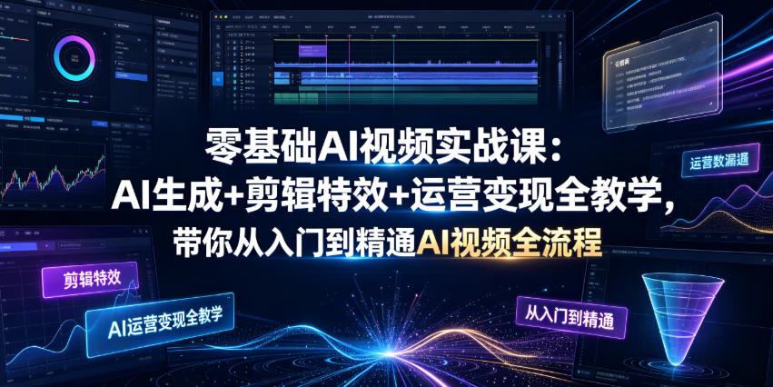 零基础AI视频实战课：AI生成+剪辑特效+运营变现全教学，带你从入门到精通AI视频全流程-创业网 - 最新网络创业项目与实战营销教程平台 | cye.cc