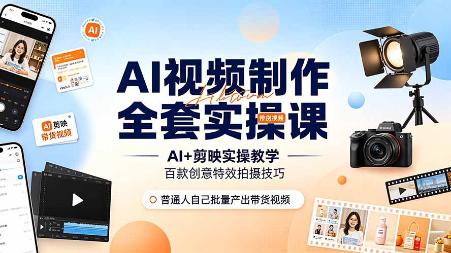 AI视频制作全套实操课，多款AI工具搭配剪映教学，百种特效运镜拍摄实操，抖音账号带货运营全覆盖-创业网 - 最新网络创业项目与实战营销教程平台 | cye.cc