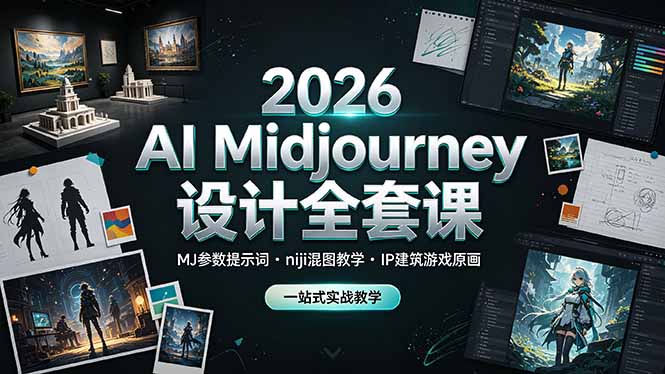 2026 AI Midjourney设计全套课，MJ参数提示词niji混图教学，IP建筑游戏原画一站式实战教学-创业网 - 最新网络创业项目与实战营销教程平台 | cye.cc