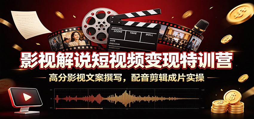 影视解说短视频变现特训营：高分影视文案撰写，配音剪辑成片实操-创业网 - 最新网络创业项目与实战营销教程平台 | cye.cc