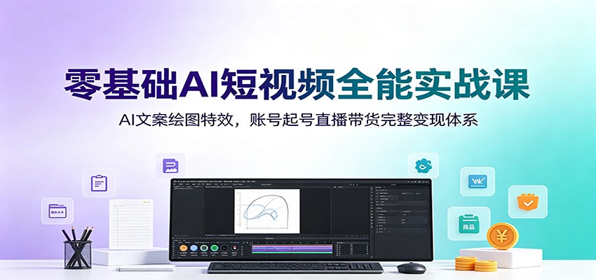 零基础AI短视频全能实战课：AI文案绘图特效，账号起号直播带货完整变现体系-创业网 - 最新网络创业项目与实战营销教程平台 | cye.cc