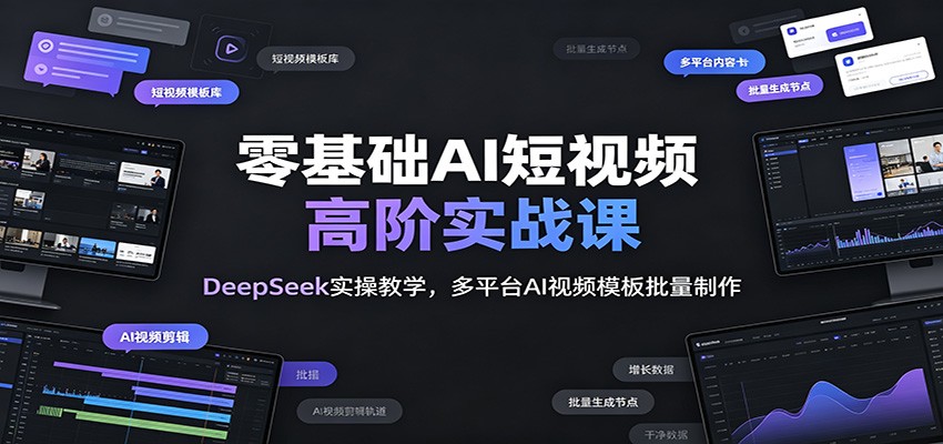 零基础AI短视频高阶实战课：DeepSeek实操教学，多平台AI视频模板批量制作-创业网 - 最新网络创业项目与实战营销教程平台 | cye.cc