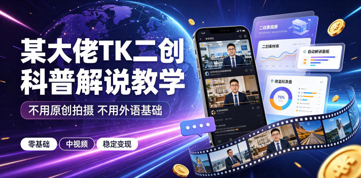 某大佬TK二创科普解说教学，不用原创拍摄不用外语基础，零基础做TikTok中视频稳定变现-创业网 - 最新网络创业项目与实战营销教程平台 | cye.cc