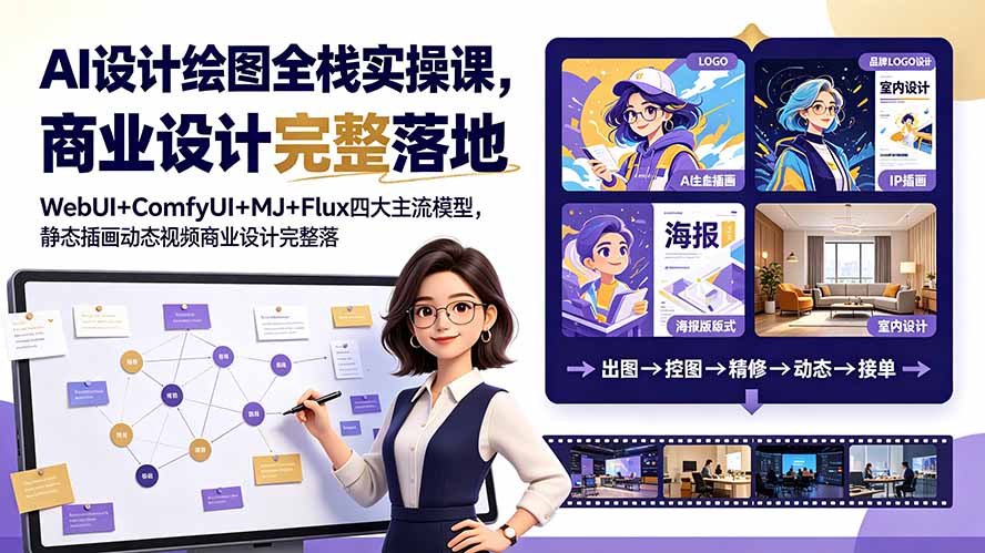 AI设计绘图全栈实操课，WebUI+ComfyUI+MJ+Flux四大主流模型，静态插画动态视频商业设计完整落地教程-创业网 - 最新网络创业项目与实战营销教程平台 | cye.cc