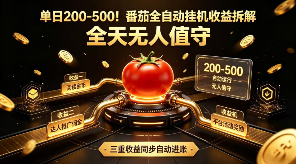 单日200-500！番茄全自动挂G收益拆解，全天无人值守，矩阵操作收益翻倍【揭秘】-创业网 - 最新网络创业项目与实战营销教程平台 | cye.cc