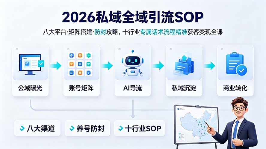 2026私域全域引流SOP｜八大平台·矩阵搭建·防封攻略，十行业专属话术流程精准获客变现全课-创业网 - 最新网络创业项目与实战营销教程平台 | cye.cc
