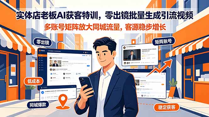 实体店老板AI获客特训，零出镜批量生成引流视频，多账号矩阵放大同城流量，客源稳步增长-创业网 - 最新网络创业项目与实战营销教程平台 | cye.cc