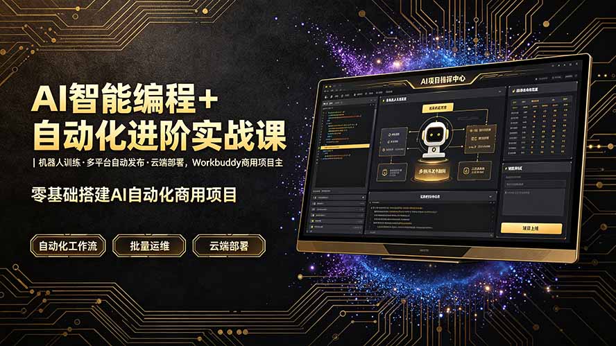 AI智能编程+自动化进阶实战课｜机器人训练·多平台自动发布·云端部署，Workbuddy商用项目全流程教学-创业网 - 最新网络创业项目与实战营销教程平台 | cye.cc