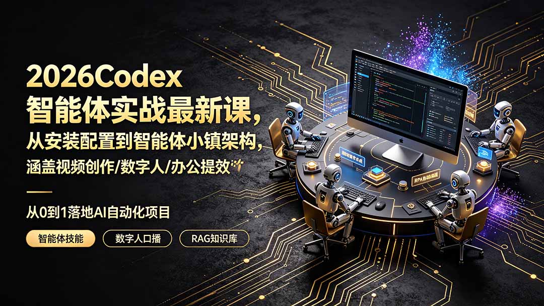 2026Codex智能体实战最新课，从安装配置到智能体小镇架构，涵盖视频创作/数字人/办公提效全技能-创业网 - 最新网络创业项目与实战营销教程平台 | cye.cc