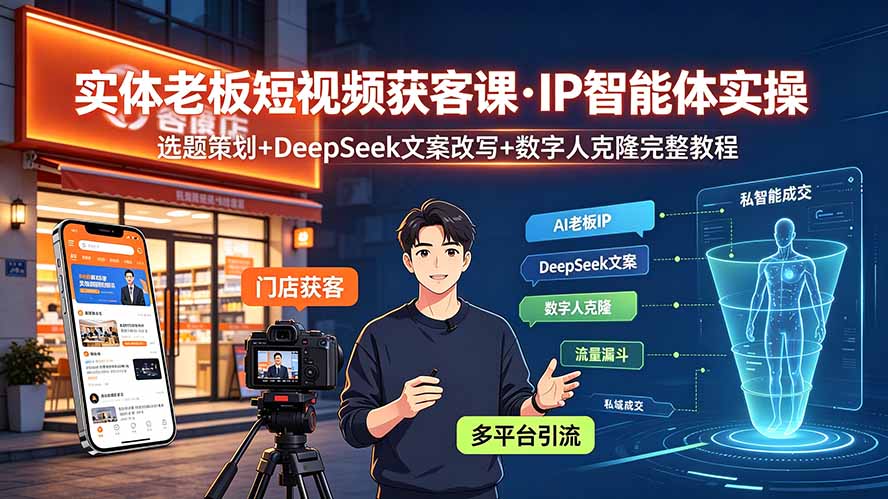 实体老板短视频获客课·IP智能体实操｜选题策划+DeepSeek文案改写+数字人克隆完整教程-创业网 - 最新网络创业项目与实战营销教程平台 | cye.cc