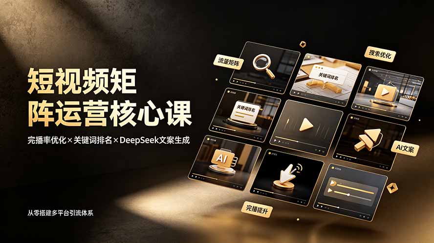 短视频矩阵运营核心课：完播率优化×关键词排名×DeepSeek文案生成，从零搭建多平台引流体系-创业网 - 最新网络创业项目与实战营销教程平台 | cye.cc