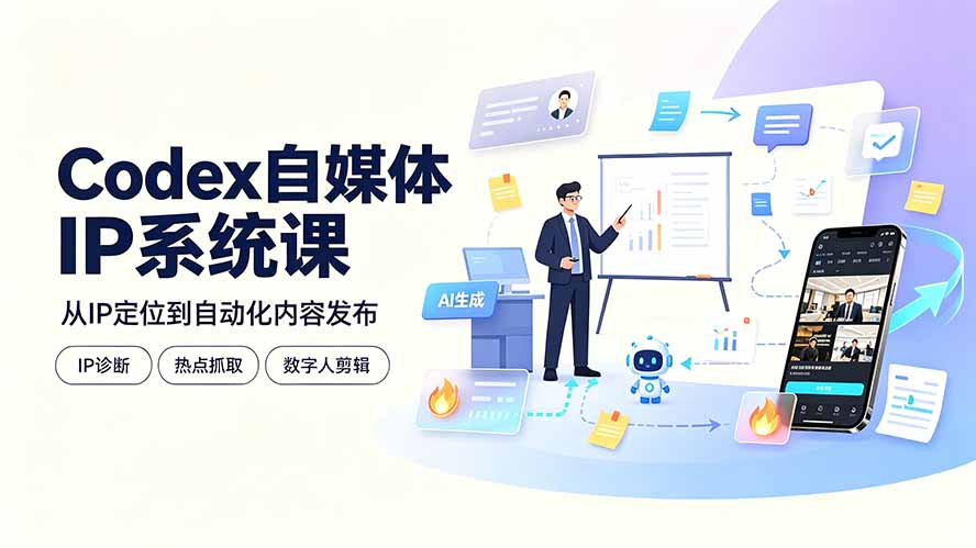 Codex自媒体IP系统课：IP诊断/热点抓取/IP蒸馏 Skill，爆款复刻数字人多平台自动发布教程-创业网 - 最新网络创业项目与实战营销教程平台 | cye.cc