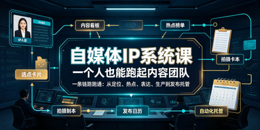 自媒体IP系统课，一个人也能跑起内容团队，一条链路跑通，从定位、热点、表达、生产到发布托管-创业网 - 最新网络创业项目与实战营销教程平台 | cye.cc