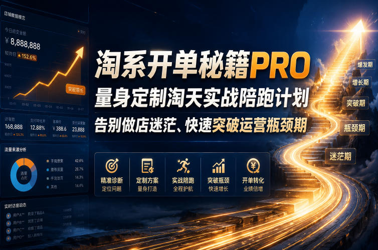 淘系开单秘籍PRO，量身定制淘天实战陪跑计划，告别做店迷茫、快速突破运营瓶颈期(20260709)-创业网 - 最新网络创业项目与实战营销教程平台 | cye.cc