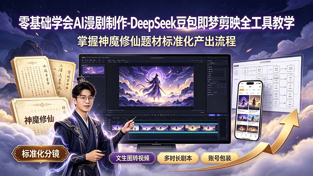 零基础学会AI漫剧制作-DeepSeek豆包即梦剪映全工具教学，掌握神魔修仙题材标准化产出流程-创业网 - 最新网络创业项目与实战营销教程平台 | cye.cc