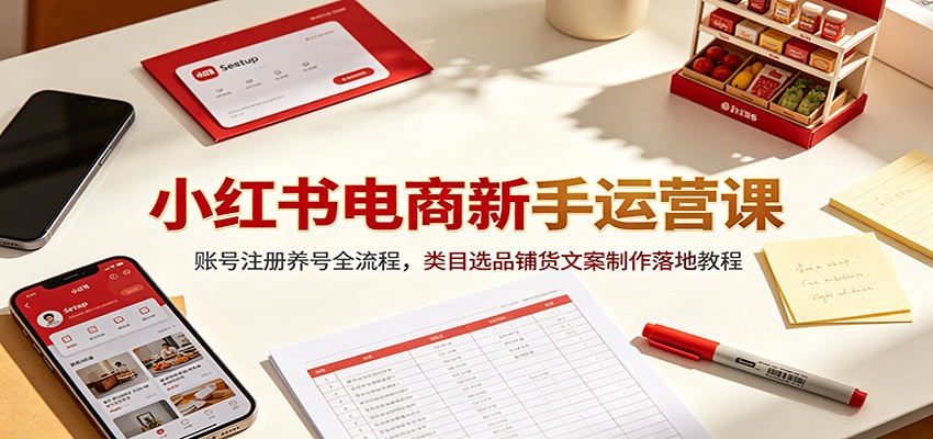 小红书电商新手运营课：账号注册养号全流程，类目选品铺货文案制作落地教程-创业网 - 最新网络创业项目与实战营销教程平台 | cye.cc