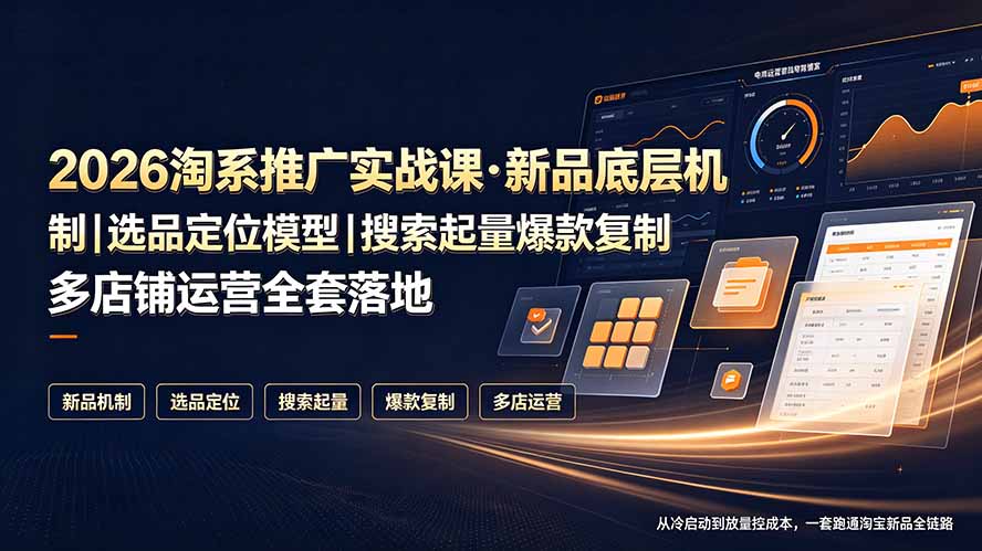 2026淘系推广实战课·新品底层机制｜选品定位模型｜搜索起量爆款复制多店铺运营全套落地教程-创业网 - 最新网络创业项目与实战营销教程平台 | cye.cc