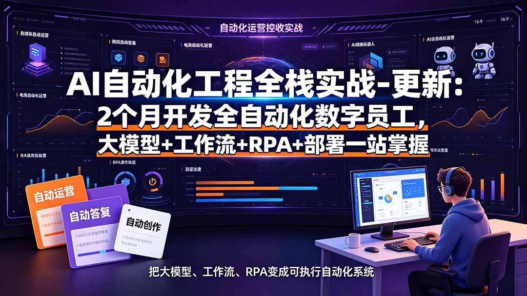 AI自动化工程全栈实战-更新：2个月开发全自动化数字员工，大模型+工作流+RPA+部署一站式掌握-创业网 - 最新网络创业项目与实战营销教程平台 | cye.cc