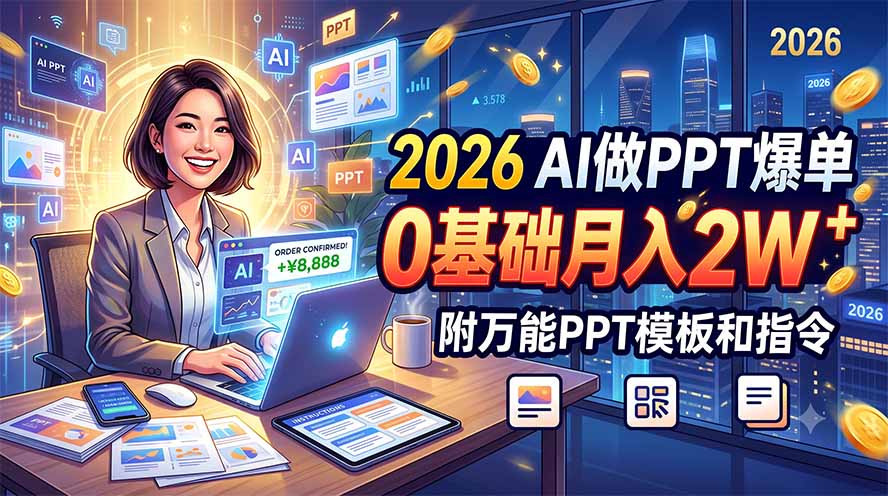 2026 AI做PPT爆单，0基础月入2W，附万能PPT模板和指令-创业网 - 最新网络创业项目与实战营销教程平台 | cye.cc
