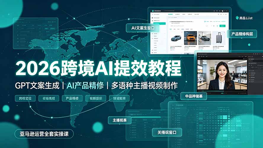 2026跨境AI提效教程·GPT文案生成｜AI产品精修｜多语种主播视频制作，亚马逊运营全套实操课-创业网 - 最新网络创业项目与实战营销教程平台 | cye.cc