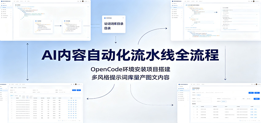 AI内容自动化流水线全流程：OpenCode环境安装项目搭建，多风格提示词库量产图文内容-创业网 - 最新网络创业项目与实战营销教程平台 | cye.cc