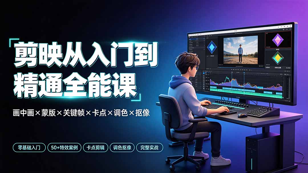 剪映从入门到精通全能课：画中画×蒙版×关键帧×卡点×调色×抠像，一站式掌握剪辑核心技能-创业网 - 最新网络创业项目与实战营销教程平台 | cye.cc