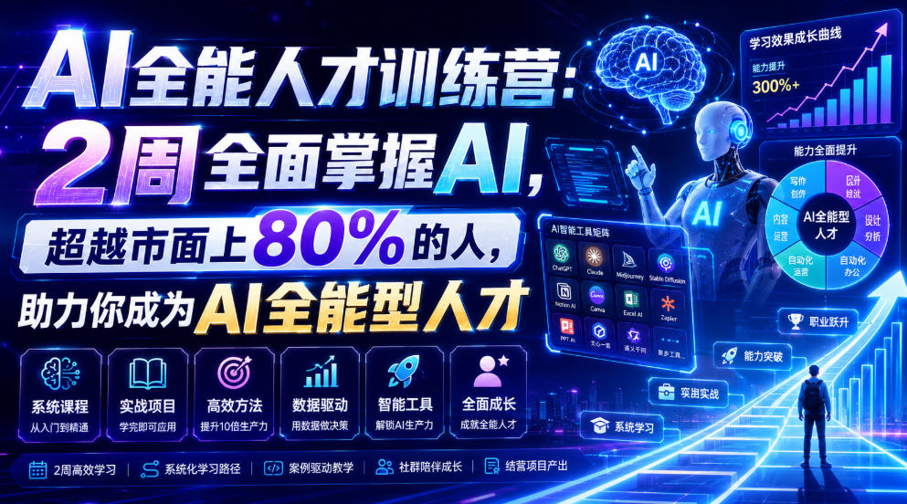 AI全能人才训练营：2周全面掌握AI，超越市面上80%的人，助力你成为AI全能型人才-创业网 - 最新网络创业项目与实战营销教程平台 | cye.cc