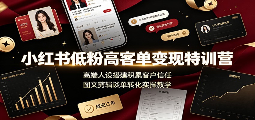 小红书低粉高客单变现特训营：高端人设搭建积累客户信任，图文剪辑谈单转化实操教学-创业网 - 最新网络创业项目与实战营销教程平台 | cye.cc