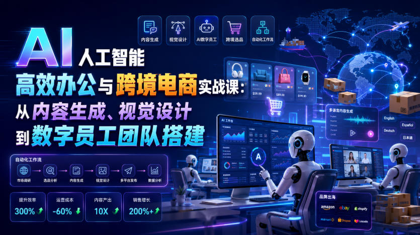 AI人工智能高效办公与跨境电商实战课：从内容生成、视觉设计到数字员工团队搭建-创业网 - 最新网络创业项目与实战营销教程平台 | cye.cc