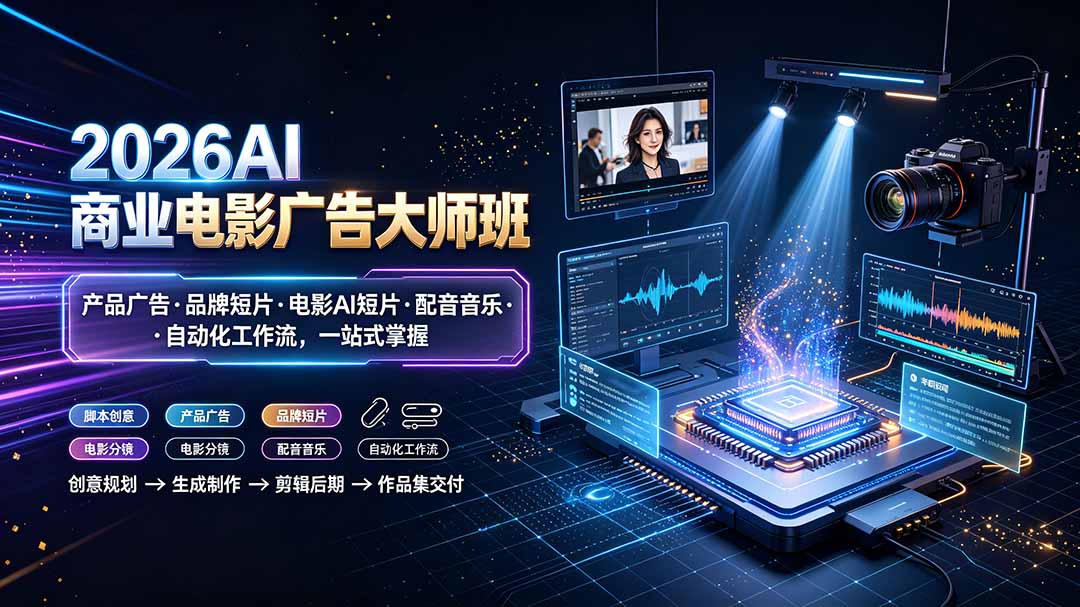 2026AI商业电影广告大师班：产品广告·品牌短片·电影AI短片·配音音乐·自动化工作流，一站式掌握-创业网 - 最新网络创业项目与实战营销教程平台 | cye.cc