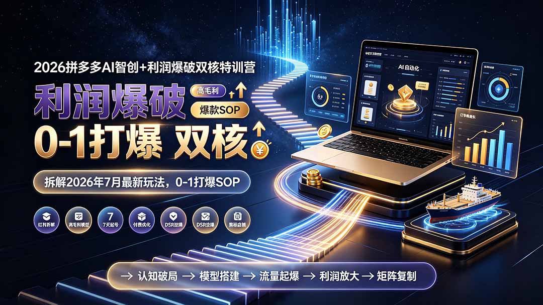 2026拼多多AI智创+利润爆破双核特训营-拆解2026年7月最新玩法，0-1打爆SOP-创业网 - 最新网络创业项目与实战营销教程平台 | cye.cc