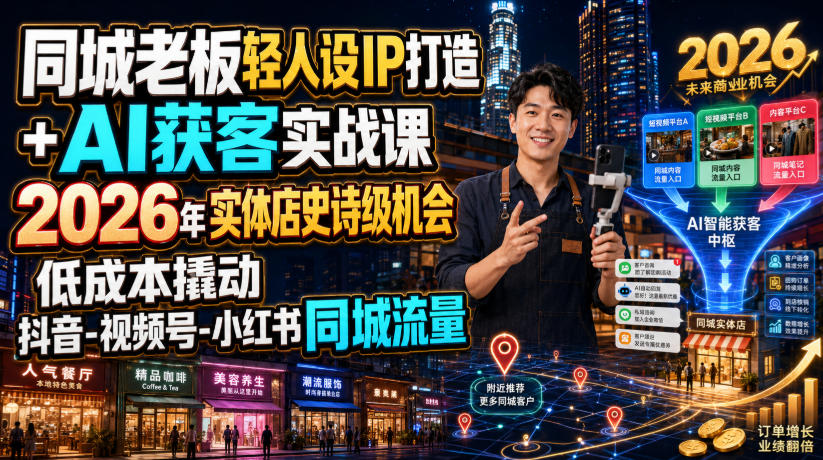 同城老板轻人设IP打造+AI获客实战课，2026年实体店史诗级机会，低成本撬动抖音-视频号-小红书同城流量-创业网 - 最新网络创业项目与实战营销教程平台 | cye.cc