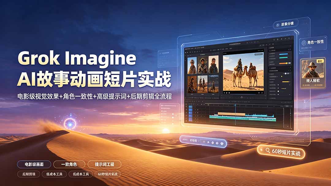 Grok Imagine AI故事动画短片实战：电影级视觉效果+角色一致性+高级提示词+后期剪辑全流程-创业网 - 最新网络创业项目与实战营销教程平台 | cye.cc