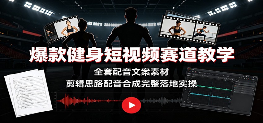 爆款健身短视频赛道教学：全套配音文案素材，剪辑思路配音合成完整落地实操-创业网 - 最新网络创业项目与实战营销教程平台 | cye.cc