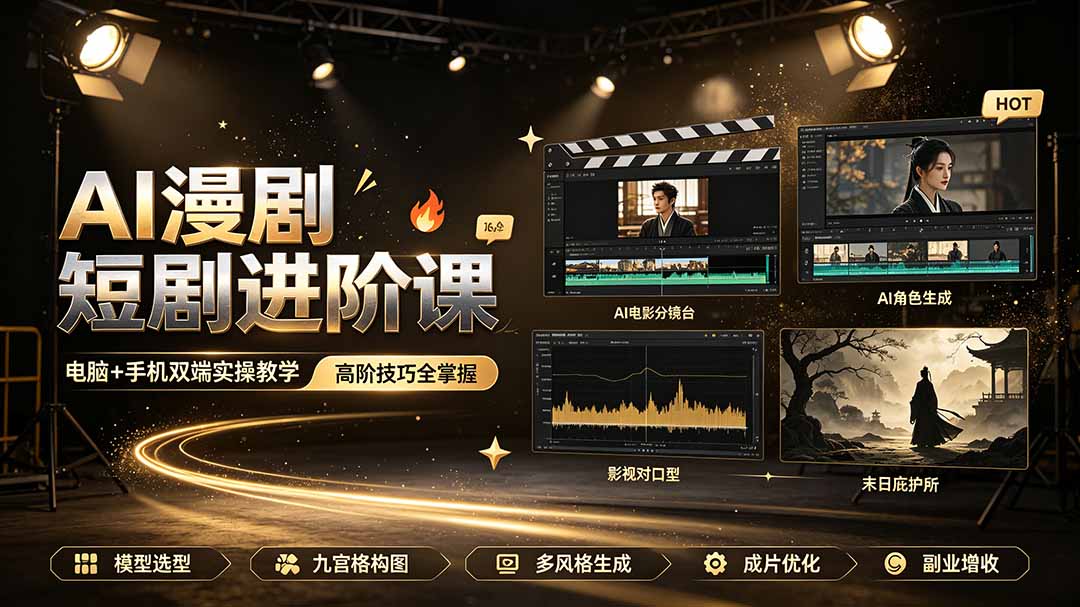 AI漫剧短剧进阶课｜电脑+手机双端实操教学｜影视剧对口型人物吃瓜×解压末日庇护所全程讲解，高阶技巧全掌握-创业网 - 最新网络创业项目与实战营销教程平台 | cye.cc