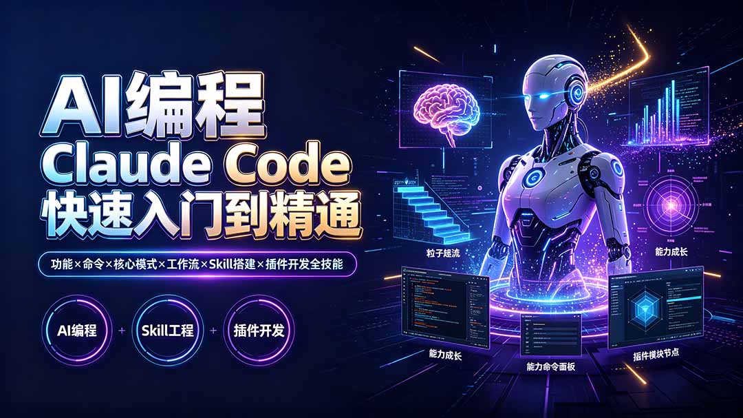 AI编程 Claude Code快速入门到精通：功能×命令×核心模式×工作流×Skill搭建×插件开发全技能-创业网 - 最新网络创业项目与实战营销教程平台 | cye.cc