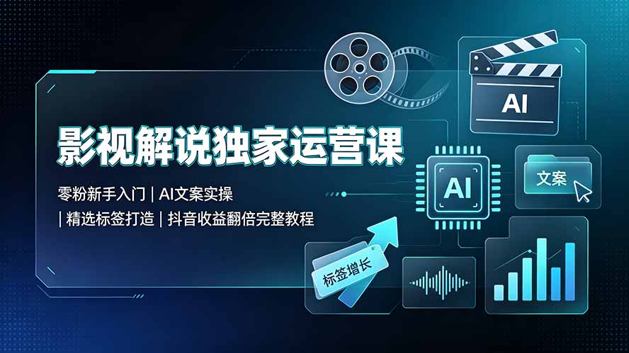 影视解说独家运营课：零粉新手入门｜AI文案实操｜精选标签打造｜抖音收益翻倍完整教程-创业网 - 最新网络创业项目与实战营销教程平台 | cye.cc