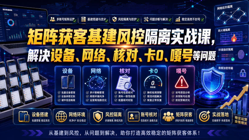 矩阵获客基建风控隔离实战课，解决设备、网络、核对、卡0、嘎号等问题-创业网 - 最新网络创业项目与实战营销教程平台 | cye.cc
