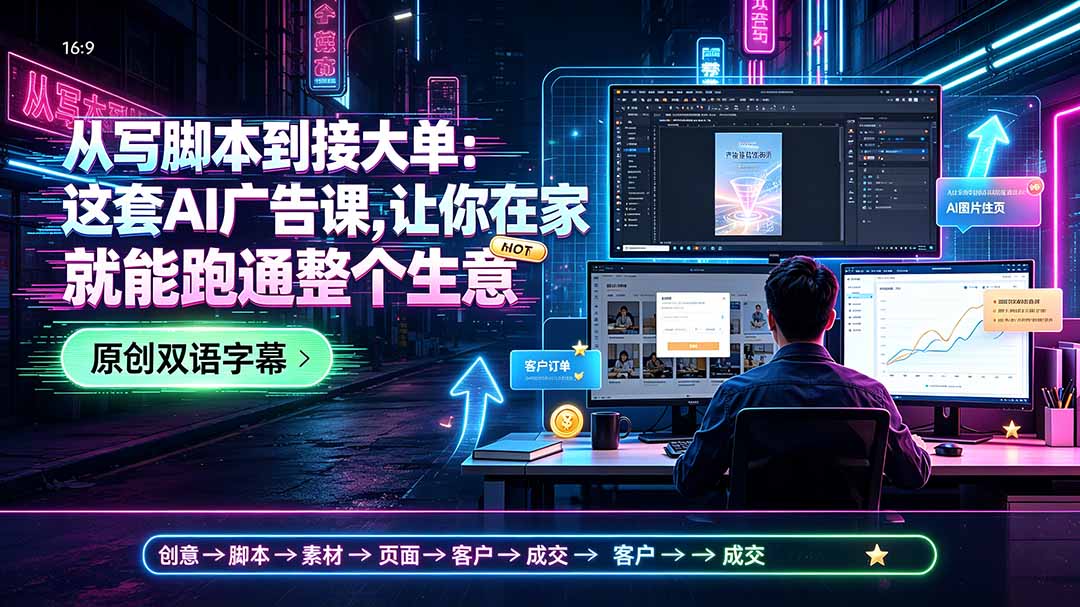从写脚本到接大单：这套AI广告课，让你在家就能跑通整个生意【原创双语字幕】-创业网 - 最新网络创业项目与实战营销教程平台 | cye.cc