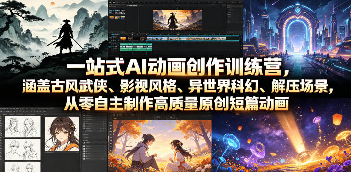 一站式AI动画创作训练营，涵盖古风武侠、影视风格、异世界科幻、解压场景，从零自主制作高质量原创短篇动画(更新)-创业网 - 最新网络创业项目与实战营销教程平台 | cye.cc