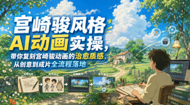 宫崎骏风格AI动画实操，带你复刻宫崎骏动画的治愈质感，从创意到成片全流程落地-创业网 - 最新网络创业项目与实战营销教程平台 | cye.cc