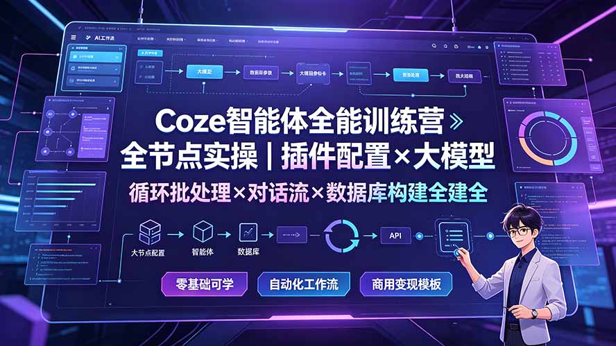 Coze智能体全能训练营：全节点实操｜插件配置×大模型×循环批处理×对话流×数据库构建全教学-创业网 - 最新网络创业项目与实战营销教程平台 | cye.cc