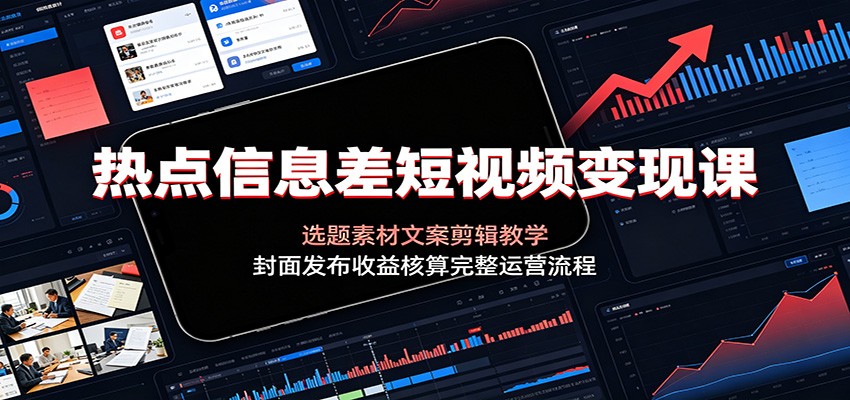 热点信息差短视频变现课：选题素材文案剪辑教学，封面发布收益核算完整运营流程-创业网 - 最新网络创业项目与实战营销教程平台 | cye.cc