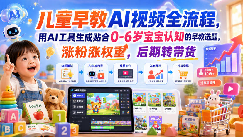 儿童早教AI视频全流程，用AI工具生成贴合0-6岁宝宝认知的早教选题，涨粉涨权重，后期转带货-创业网 - 最新网络创业项目与实战营销教程平台 | cye.cc