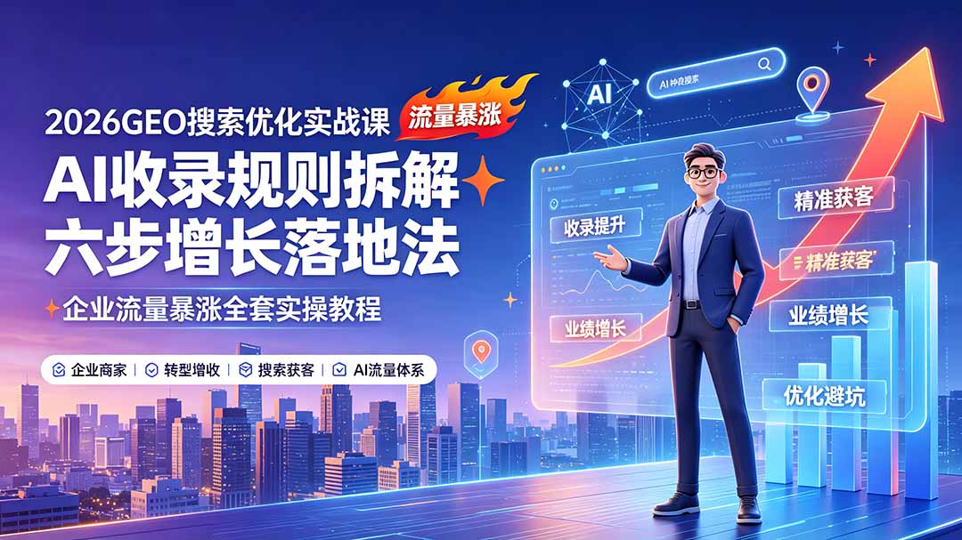 2026GEO搜索优化实战课：AI收录规则拆解｜六步增长落地法｜企业流量暴涨全套实操教程-创业网 - 最新网络创业项目与实战营销教程平台 | cye.cc
