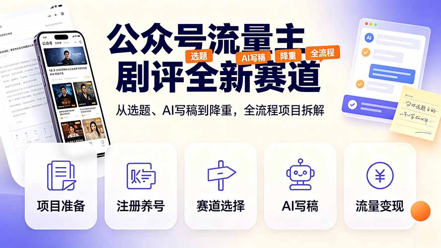 公众号流量主剧评全新赛道，从选题、AI写稿到降重，全流程项目拆解-创业网 - 最新网络创业项目与实战营销教程平台 | cye.cc