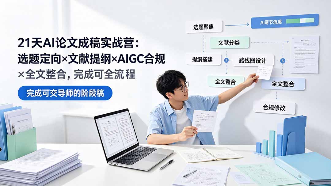 21天AI论文成稿实战营：选题定向×文献提纲×AIGC合规×全文整合，完成可交导师的阶段稿-创业网 - 最新网络创业项目与实战营销教程平台 | cye.cc