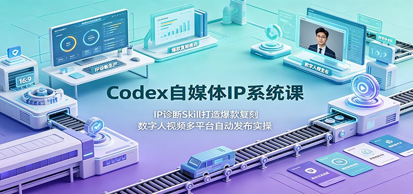Codex自媒体IP系统课：IP诊断Skill打造爆款复刻，数字人视频多平台自动发布实操-创业网 - 最新网络创业项目与实战营销教程平台 | cye.cc