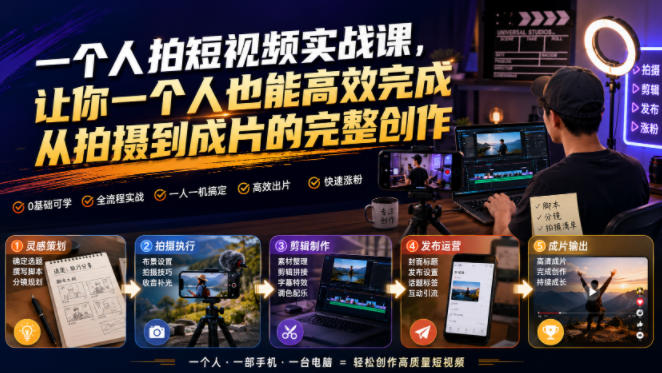 一个人拍短视频实战课，让你一个人也能高效完成从拍摄到成片的完整创作-创业网 - 最新网络创业项目与实战营销教程平台 | cye.cc