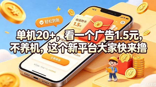 单机20+，看一个广告1.5米，不养机，这个新平台大家快来撸【揭秘】-创业网 - 最新网络创业项目与实战营销教程平台 | cye.cc